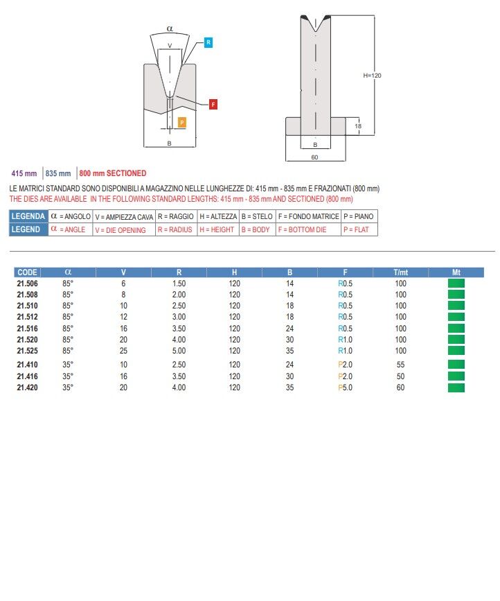 21.516 MATRICI / DIES AMADA - PROMECAM STYLE H=120