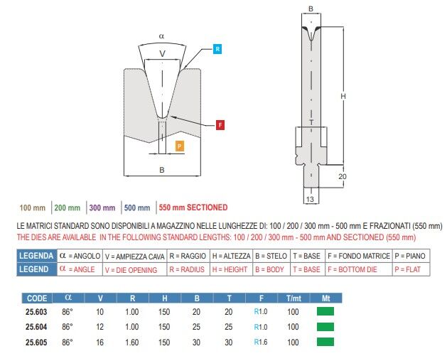 25.605 MATRICI / DIES TRUMPF STYLE H=150