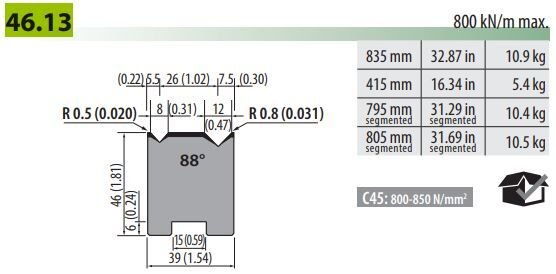 46-13-F 2 V SELF-CENTERING DIES V=8-12,88° L-805 SEC.H=46