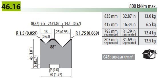 46-16-F 2 V SELF-CENTERING DIES V=16-25,88° L-805 SEC.H=46