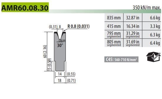 AMR60-08-30-F SELF CENTERING DIE V8 30° H60 L805 SEC