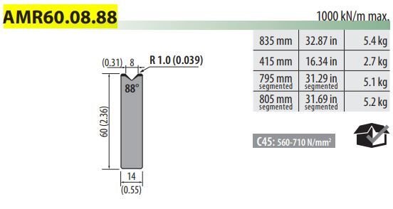 AMR60-08-88-C SELF CENTERING DIE V8 88° H60 L415