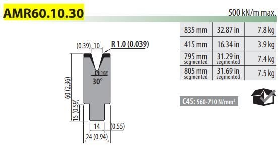 AMR60-10-30 SELF CENTERING DIE V10 30° H60 L835