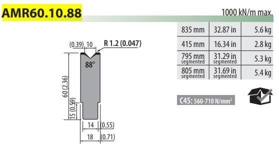 AMR60-10-88 SELF CENTERING DIE V10 88° H60 L835