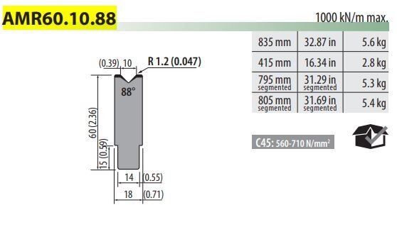 AMR60-10-88-C SELF CENTERING DIE V10 88° H60 L415